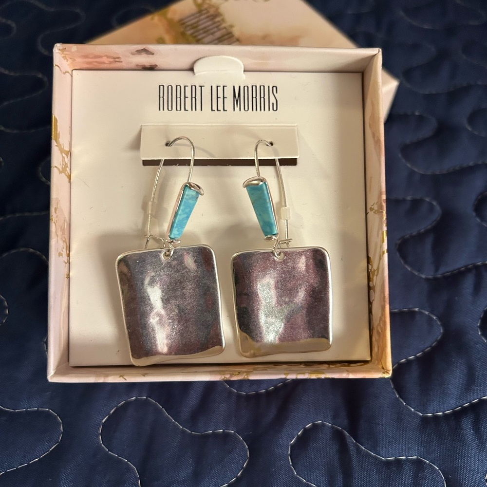 Silver and turquoise dangle earrings, Robert Lee Morris